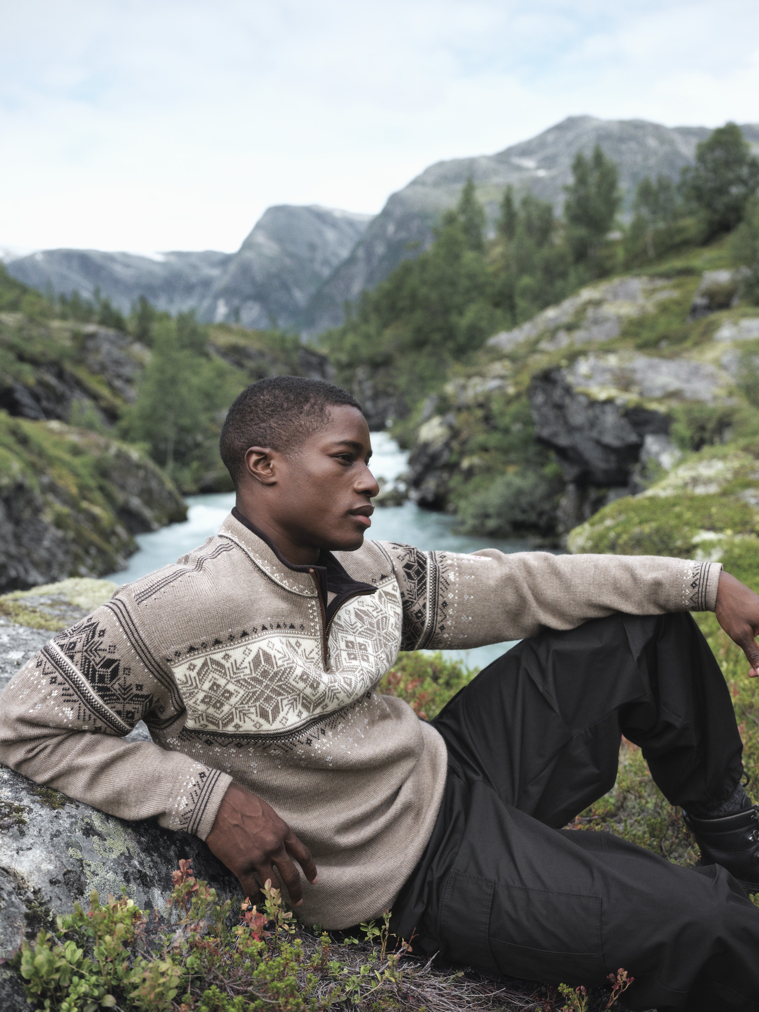 Blyfjell Men's Knit Sweater Mountainstone Offwhite Coffee