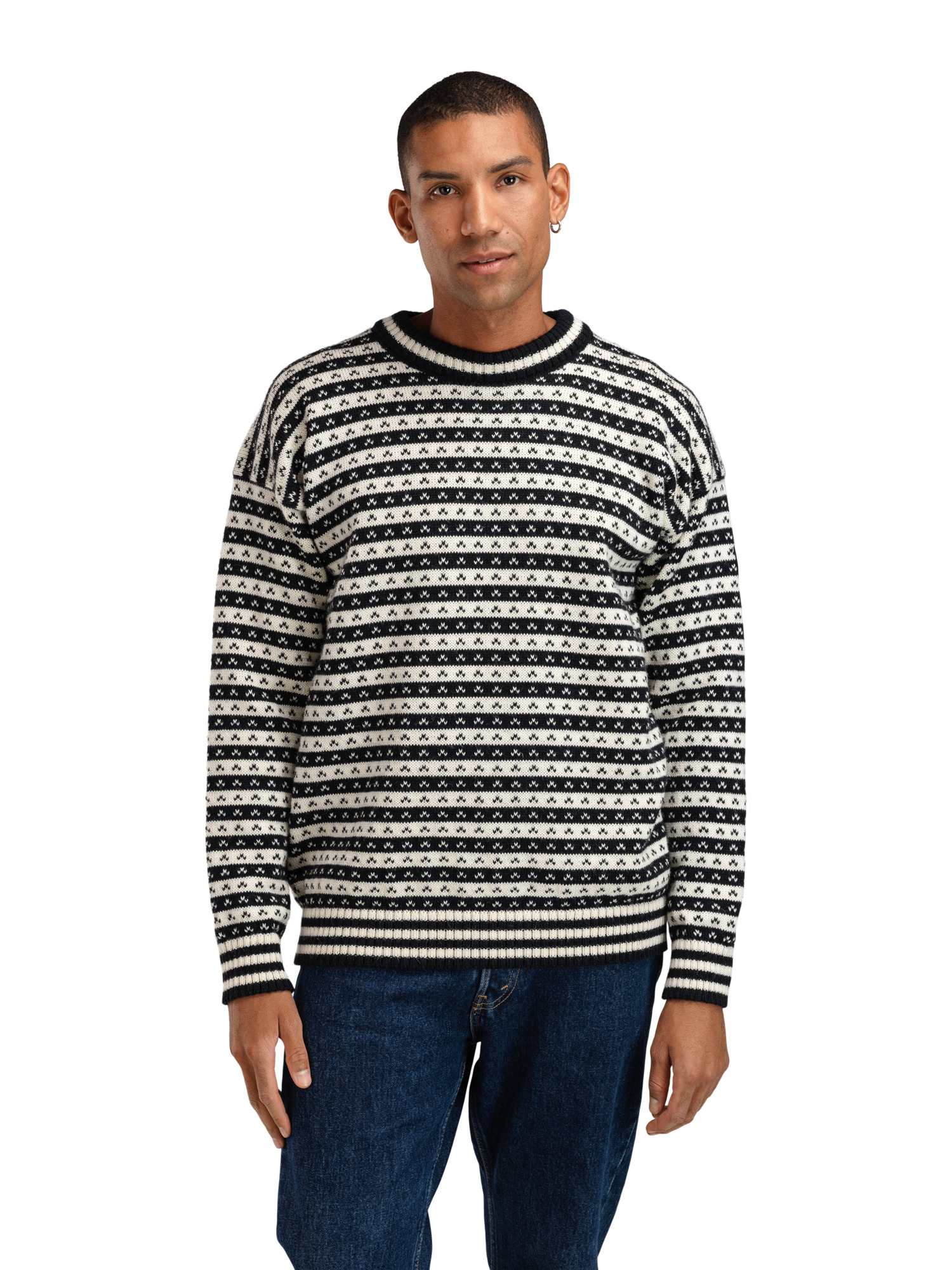 Skipsleia Unisex Sweater - Norwegian Wool Black Offwhite