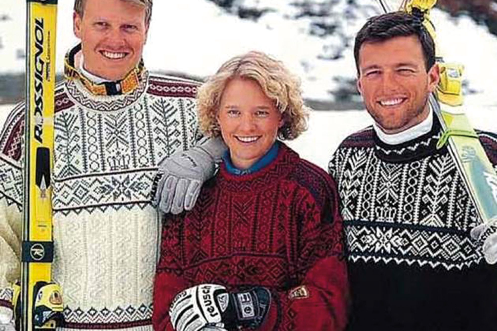 Ski-VM Trondheim 1997. Bildet: Genseren ble også brukt av norske utøvere i alpin-VM i Sestriere, Italia, samme år. Her representert ved Harald Christian Strand Nilsen, Ingeborg Helen Marken og Tom Stiansen.